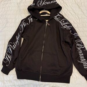 Truly yours by Phora Black Hoodie with White Script size Small